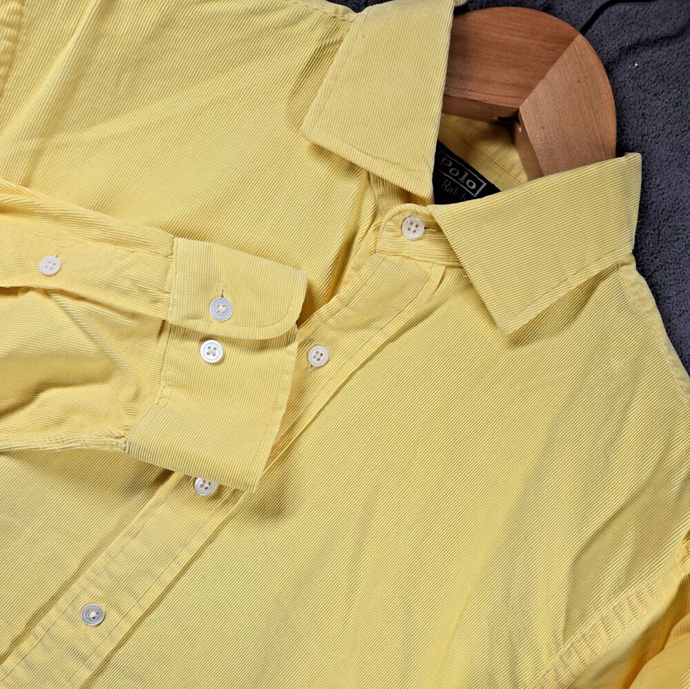 Polo Ralph Lauren Men's Shirt L 16 Yellow Cordurouy Regent Classic Fit Button Up